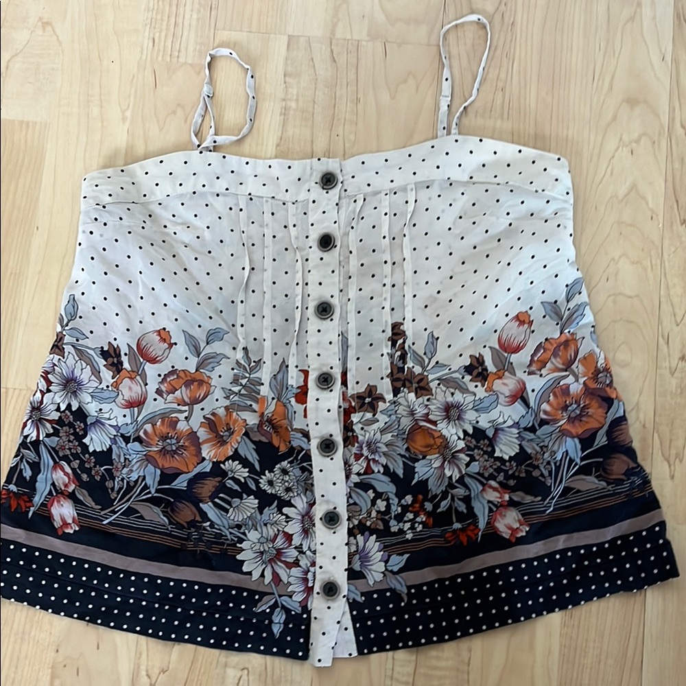 Maeve by Anthropologie Black and White Floral Silk Camisole